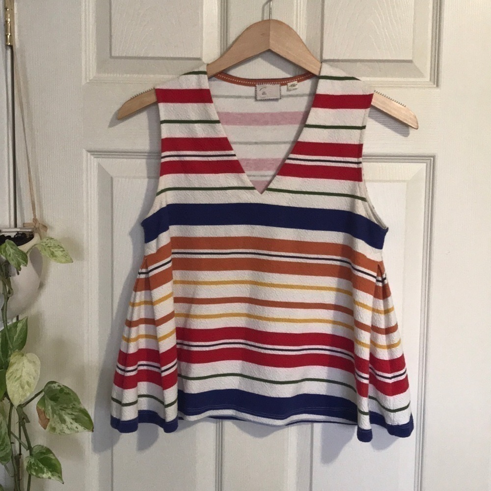 Anthro rainbow striped side pleat tank